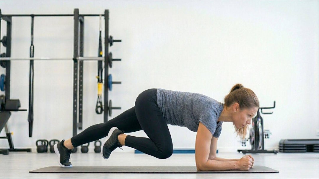 Une femme qui réalise du gainage avec les coudes