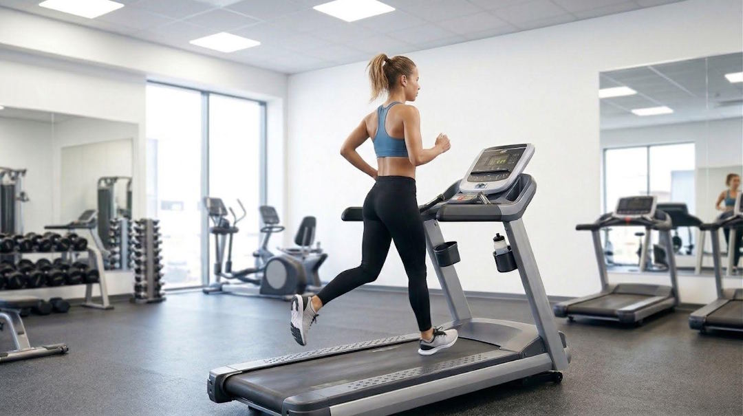 Une femme qui fait une course à pied sur un tapis