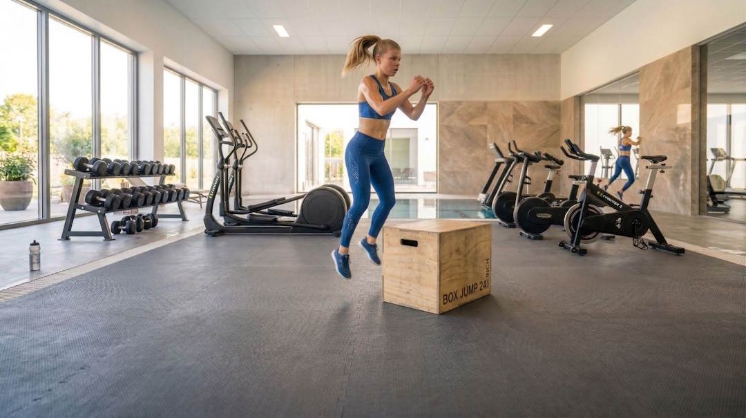Une femme qui fait un box jump