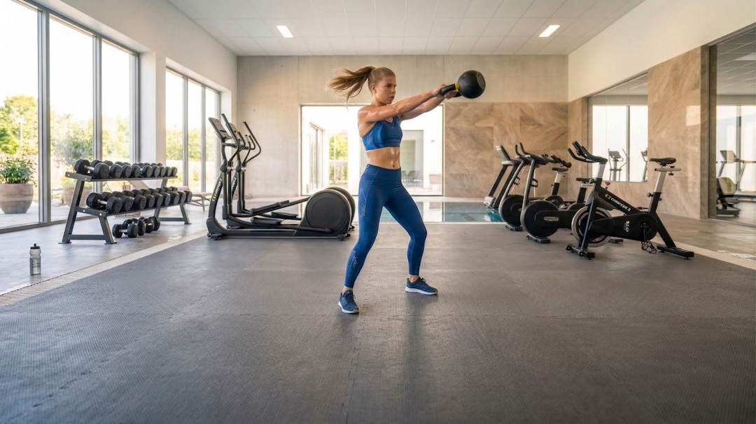 Une femme qui fait un kettlebell swing