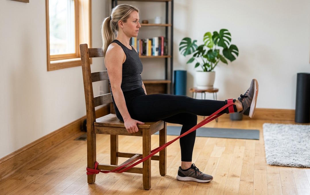 leg extension à la maison avec élastique