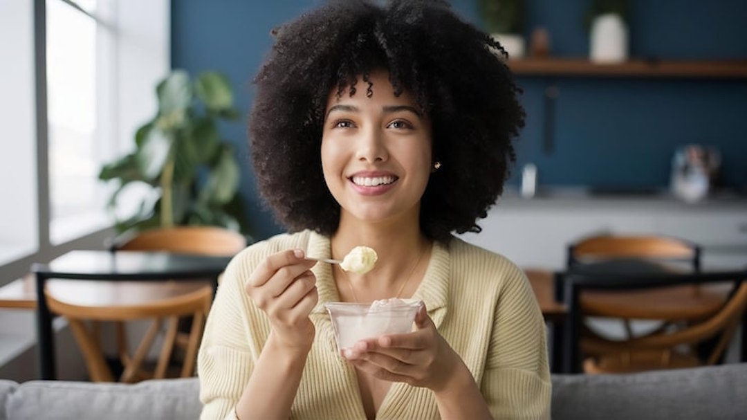 Une femme qui mange des probiotiques