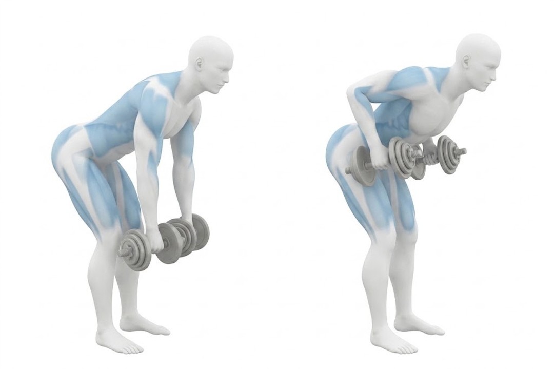 Rowing buste penché avec deux haltères pour muscler tout le dos