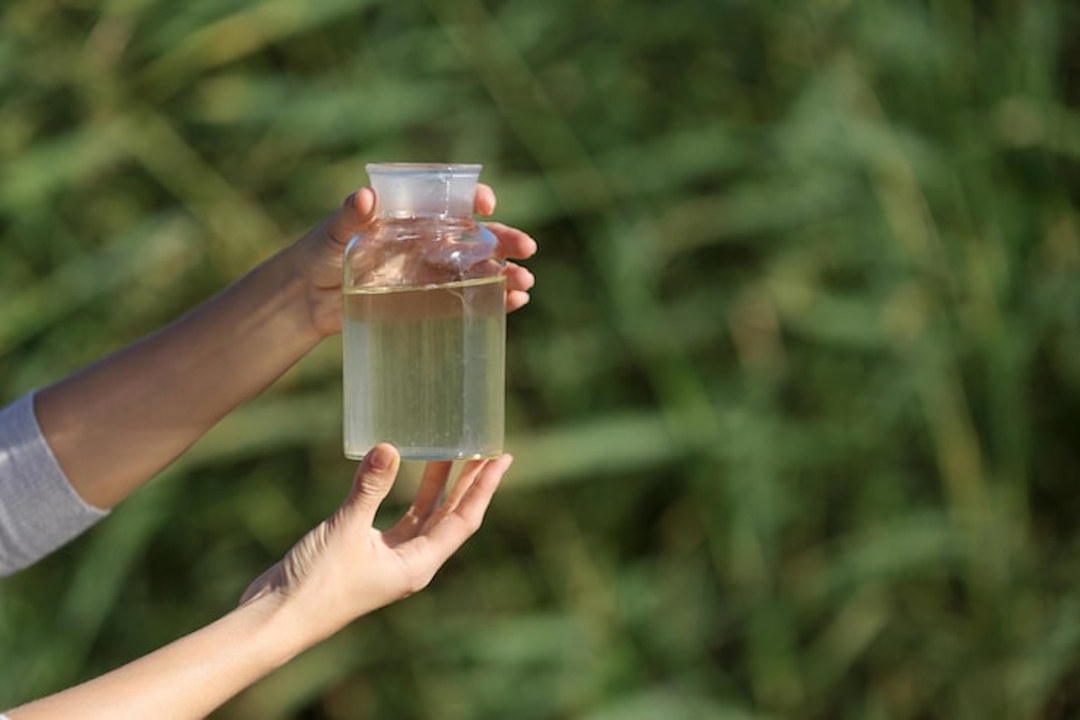 Une personne qui tient un verre de Sève de bouleau