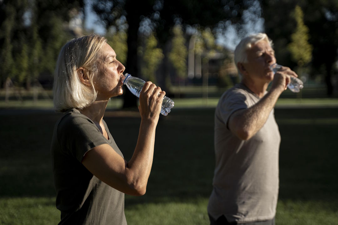 Deux personnes âgées qui boivent de l'eau
