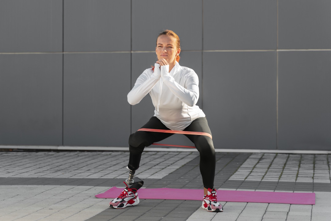 Une femme qui fait du squat avec bande