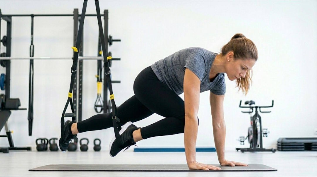 Une femme qui fait du TRX mountain climber