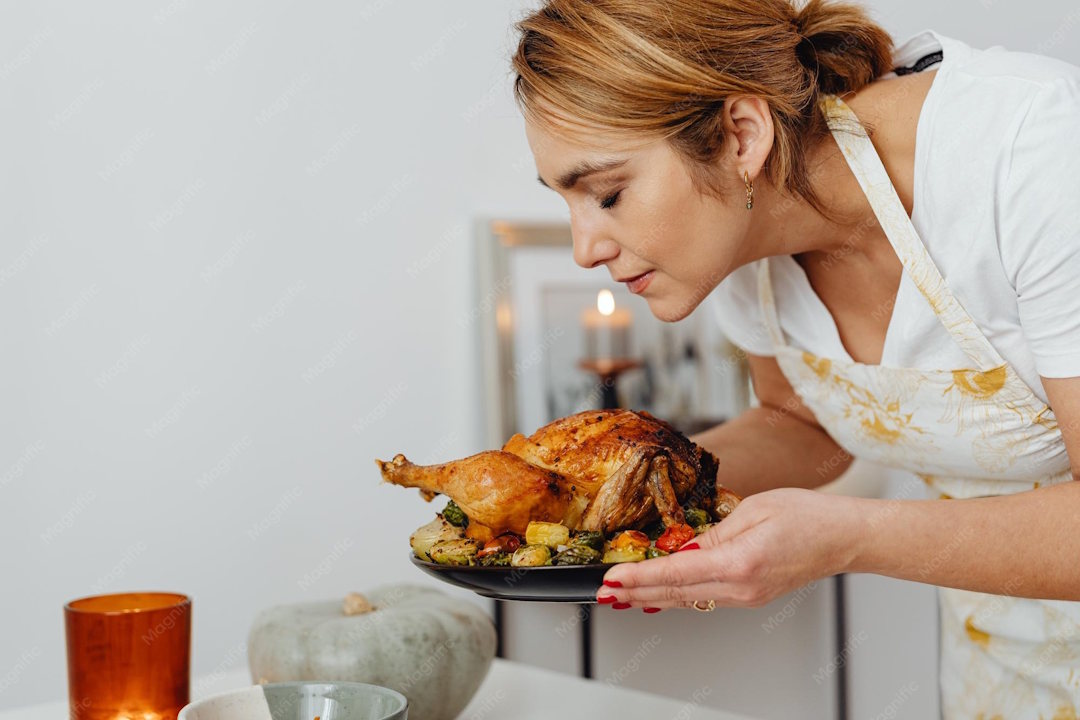 Une femme qui prépare du poulet pour les protéines