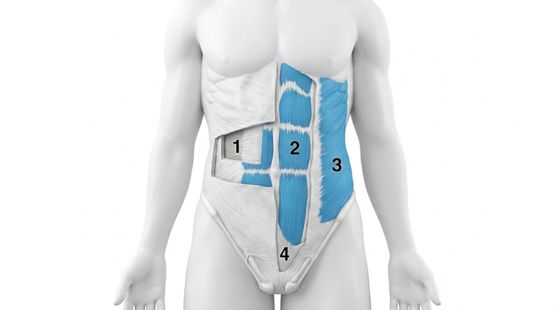 Coupe anatomique des muscles qui travaillent pendant des exercices d'abdo